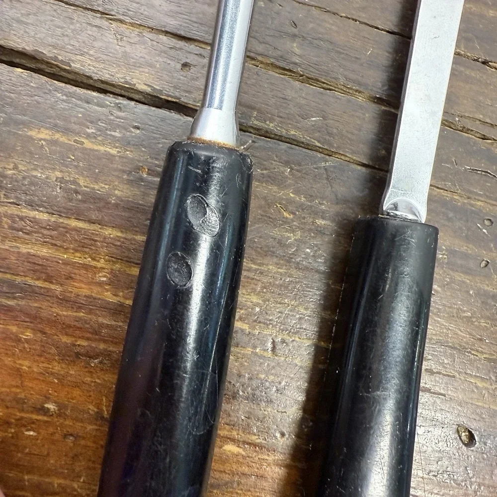 VNTG Ekco Flint Utensils Black Riveted Handles Stainless Steel Spoon Fork USA‎